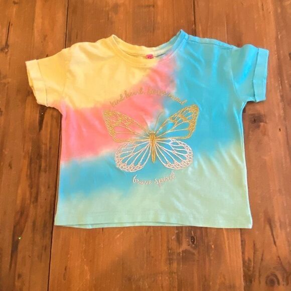 Love Peace Lip Gloss Tie Dye Butterfly Short Sleeve Rainbow Tee Toddler Size 4 - Picture 2 of 14